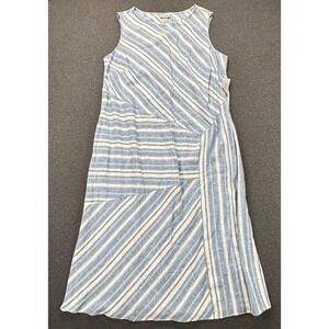 Catherines Dress Womens Plus 1X 18/20W Blue White Striped Linen Blend Sleeveless
